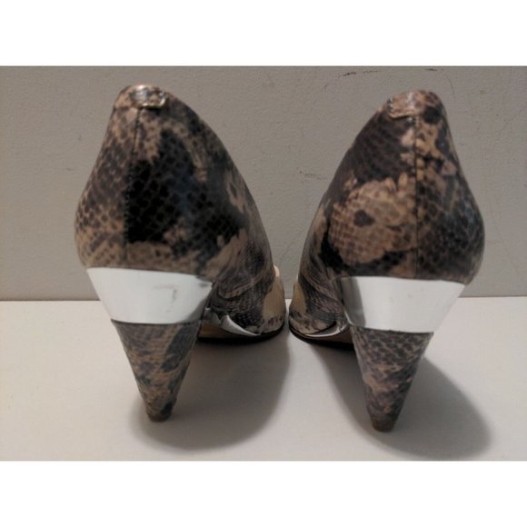 Nine West Shoes 8 Snakeskin Embossed Peep-Toe Cone Heel Metallic Minimal Wear - Picture 4 of 6